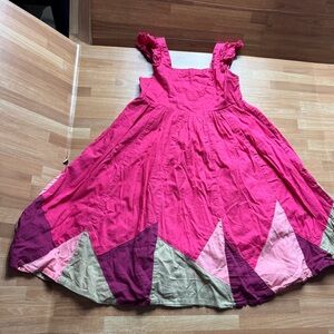 Tea Collection Cap Sleeve Jogakbo Dress in astilbe pink cotton poplin size 4